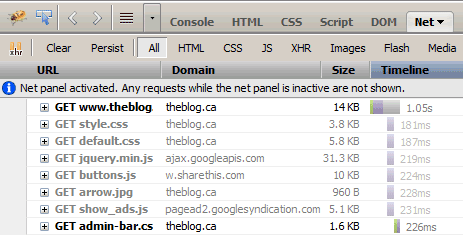 Firebug Net tab