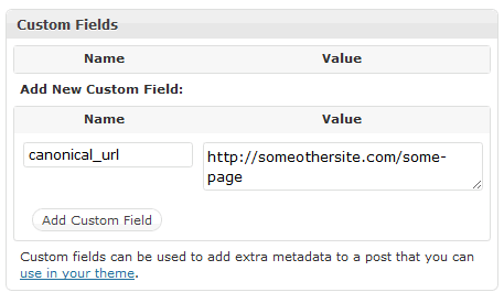 Custom field for a canonical URL in WordPress