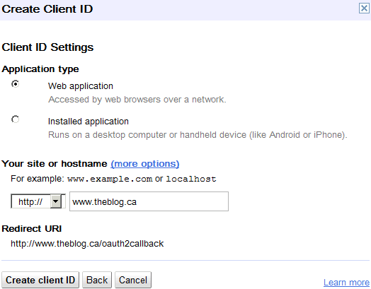 Client ID application type
