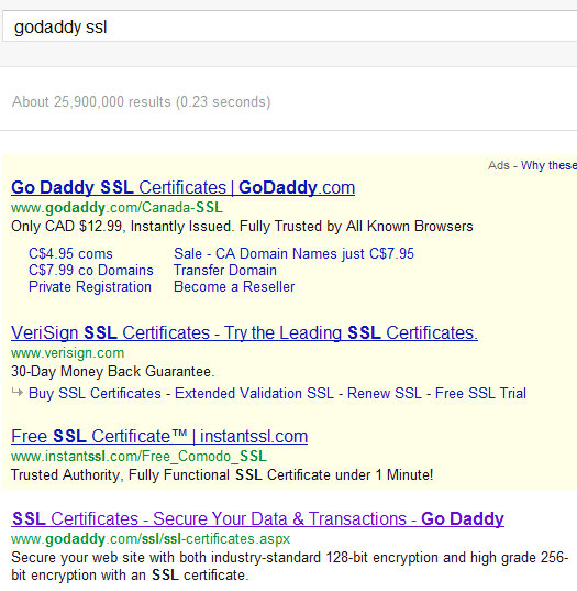 Searching for 'godaddy ssl'