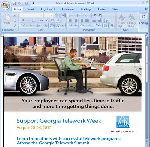 Viewing an e-mail in Microsoft Word as rendered in Outlook