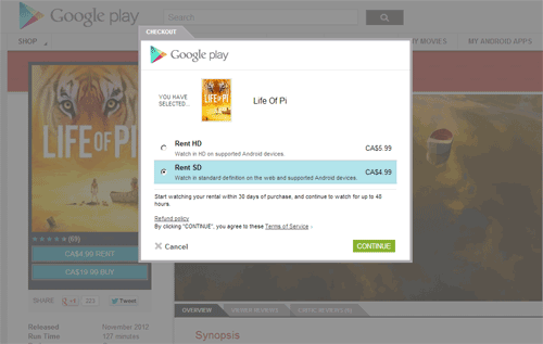 Google Play rental step 1