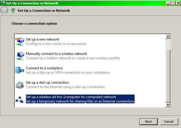 Choose connection option