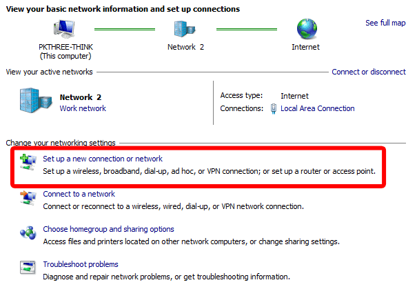 Set up a new connection or network