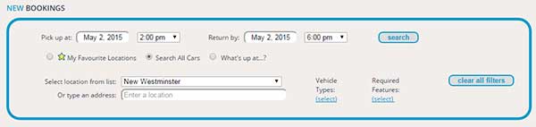 Enter your location and dates to search for a Modo car