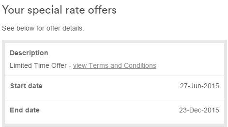 Your special rate offers table